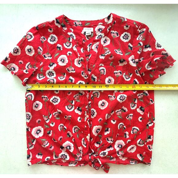 J Crew Womens Prairie Top Medium Tie Front Button Up Shirt Peasant Bloomcore - Picture 2 of 7